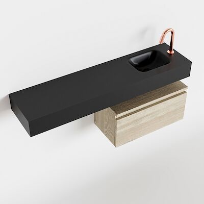 MONDIAZ ANDOR 60cm toiletmeubel light brown grey. LEX 120cm wastafel urban rechts 1 kraangat