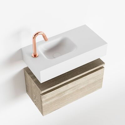 MONDIAZ ANDOR 60cm toiletmeubel light brown grey. LEX 60cm wastafel talc links 1 kraangat