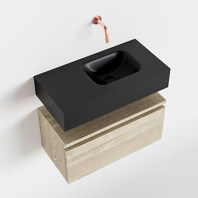 MONDIAZ ANDOR 60cm toiletmeubel light brown grey. LEX 60cm wastafel urban rechts geen kraangat