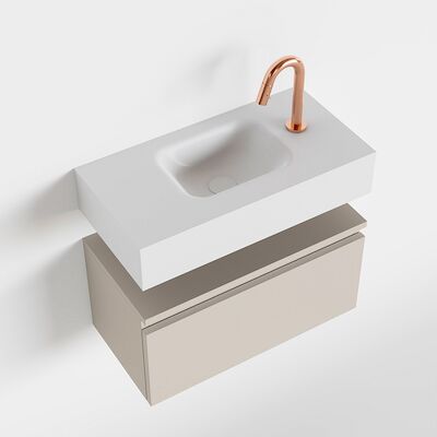 MONDIAZ ANDOR 60cm toiletmeubel linen. LEX 60cm wastafel talc midden 1 kraangat