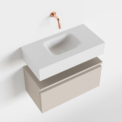 MONDIAZ ANDOR 60cm toiletmeubel linen. LEX 60cm wastafel talc midden geen kraangat