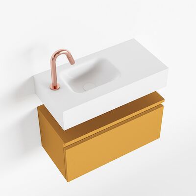 MONDIAZ ANDOR 60cm toiletmeubel ocher. LEX 60cm wastafel talc links 1 kraangat