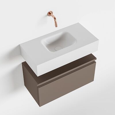 MONDIAZ ANDOR 60cm toiletmeubel smoke. LEX 60cm wastafel talc midden geen kraangat