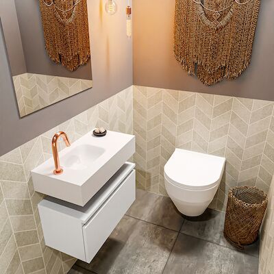 MONDIAZ ANDOR 60cm toiletmeubel talc. LEX 60cm wastafel talc links 1 kraangat