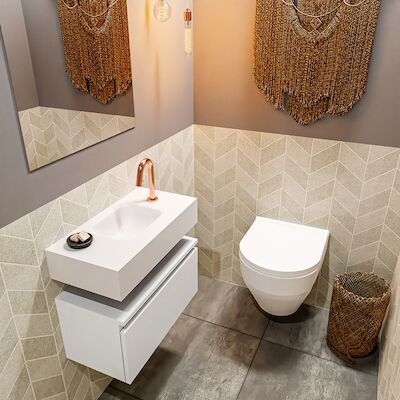MONDIAZ ANDOR 60cm toiletmeubel talc. LEX 60cm wastafel talc midden 1 kraangat