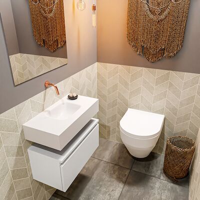 MONDIAZ ANDOR 60cm toiletmeubel talc. LEX 60cm wastafel talc midden geen kraangat