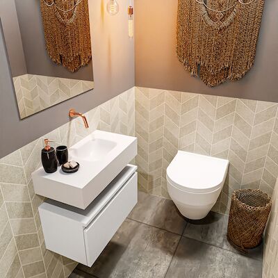 MONDIAZ ANDOR 60cm toiletmeubel talc. LEX 60cm wastafel talc rechts geen kraangat