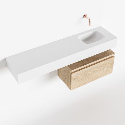 MONDIAZ ANDOR 60cm toiletmeubel washed oak. LEX 120cm wastafel talc rechts geen kraangat
