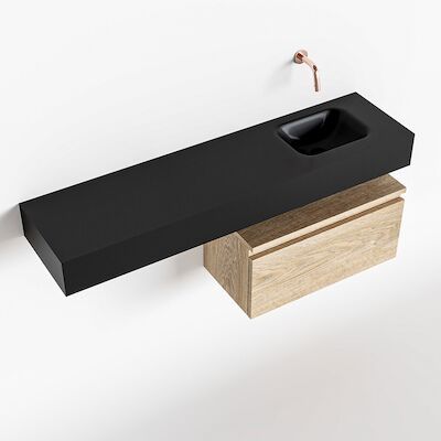 MONDIAZ ANDOR 60cm toiletmeubel washed oak. LEX 120cm wastafel urban rechts geen kraangat
