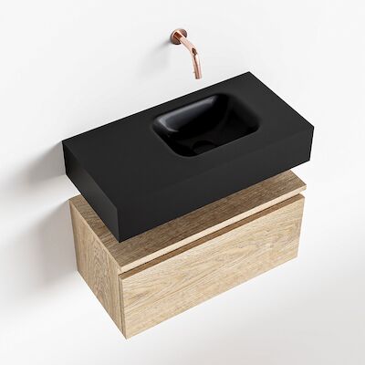 MONDIAZ ANDOR 60cm toiletmeubel washed oak. LEX 60cm wastafel urban rechts geen kraangat