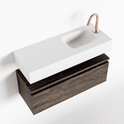 MONDIAZ ANDOR 80cm toiletmeubel dark brown. LEX 80cm wastafel talc rechts 1 kraangat