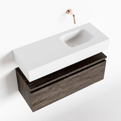 MONDIAZ ANDOR 80cm toiletmeubel dark brown. LEX 80cm wastafel talc rechts geen kraangat