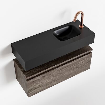 MONDIAZ ANDOR 80cm toiletmeubel dark brown. LEX 80cm wastafel urban rechts 1 kraangat