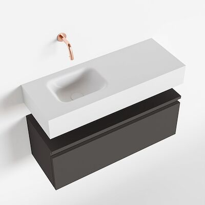 MONDIAZ ANDOR 80cm toiletmeubel dark grey. LEX 80cm wastafel talc links geen kraangat