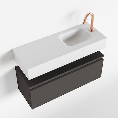 MONDIAZ ANDOR 80cm toiletmeubel dark grey. LEX 80cm wastafel talc rechts 1 kraangat
