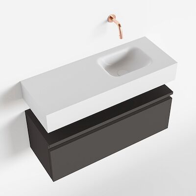 MONDIAZ ANDOR 80cm toiletmeubel dark grey. LEX 80cm wastafel talc rechts geen kraangat
