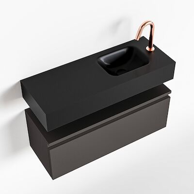 MONDIAZ ANDOR 80cm toiletmeubel dark grey. LEX 80cm wastafel urban rechts 1 kraangat