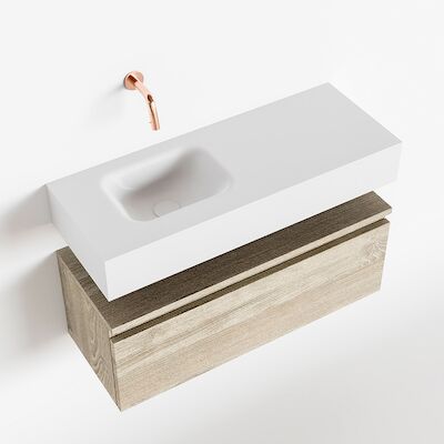 MONDIAZ ANDOR 80cm toiletmeubel light brown grey. LEX 80cm wastafel talc links geen kraangat