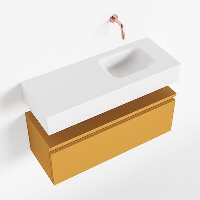 MONDIAZ ANDOR 80cm toiletmeubel ocher. LEX 80cm wastafel talc rechts geen kraangat