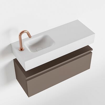 MONDIAZ ANDOR 80cm toiletmeubel smoke. LEX 80cm wastafel talc links 1 kraangat
