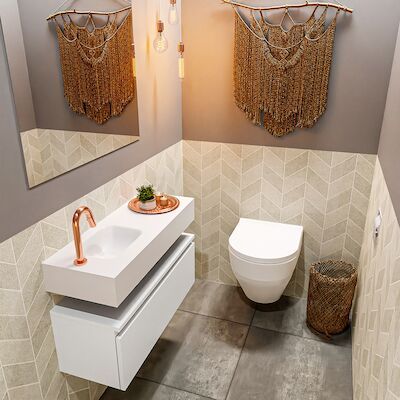 MONDIAZ ANDOR 80cm toiletmeubel talc. LEX 80cm wastafel talc links 1 kraangat