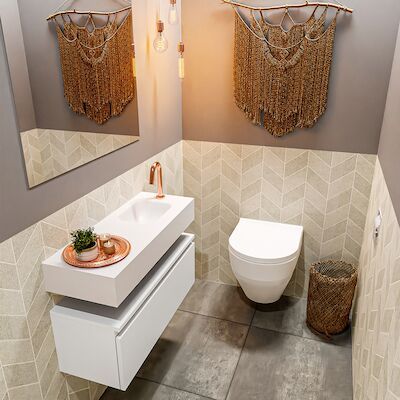 MONDIAZ ANDOR 80cm toiletmeubel talc. LEX 80cm wastafel talc rechts 1 kraangat