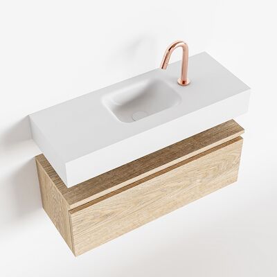 MONDIAZ ANDOR 80cm toiletmeubel washed oak. LEX 80cm wastafel talc midden 1 kraangat