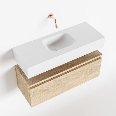 MONDIAZ ANDOR 80cm toiletmeubel washed oak. LEX 80cm wastafel talc midden geen kraangat