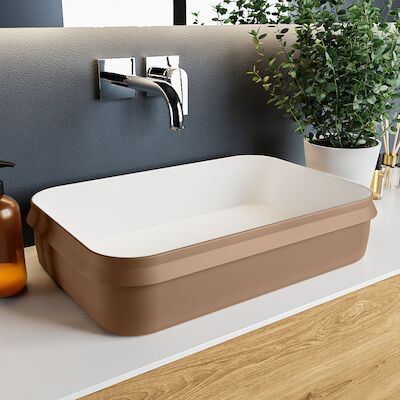 MONDIAZ ARVO Waskom solid surface 55cm kleur Rust / Talc