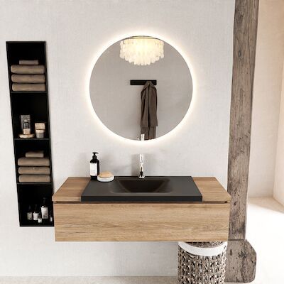 MONDIAZ BUKLA 120cm badmeubel onderkast kleur Washed Oak met 1 lade. Wastafel CLOUD midden 1 kraangat kleur Urban.