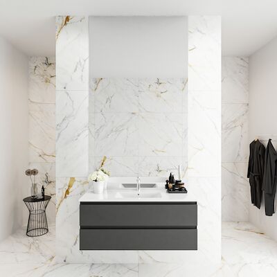 MONDIAZ DENTA 100 badmeubel dark grey 2 lades wastafel midden 1 kraangat