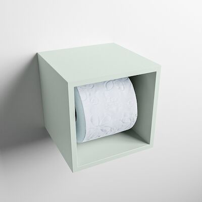 MONDIAZ Easy Toiletrolhouder CUBE 160 solid surface 16x16cm kleur Greey. Geschikt voor op en inbouw.