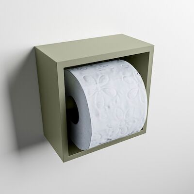 MONDIAZ Easy Toiletrolhouder CUBE 160 solid surface 16×8,6cm kleur Army. Geschikt voor op en inbouw.