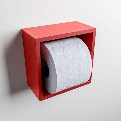 MONDIAZ Easy Toiletrolhouder CUBE 160 solid surface 16×8,6cm kleur Fire. Geschikt voor op en inbouw.