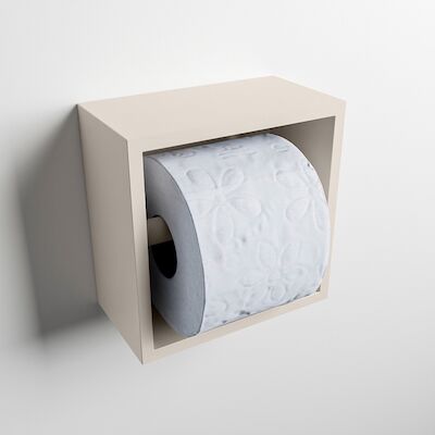 MONDIAZ Easy Toiletrolhouder CUBE 160 solid surface 16×8,6cm kleur Linen. Geschikt voor op en inbouw.