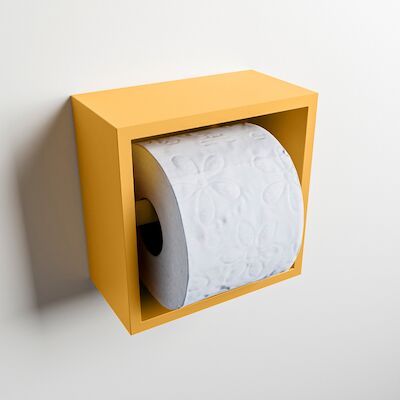 MONDIAZ Easy Toiletrolhouder CUBE 160 solid surface 16×8,6cm kleur Ocher. Geschikt voor op en inbouw.