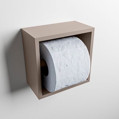 MONDIAZ Easy Toiletrolhouder CUBE 160 solid surface 16×8,6cm kleur Smoke. Geschikt voor op en inbouw.