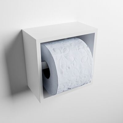 MONDIAZ Easy Toiletrolhouder CUBE 160 solid surface 16×8,6cm kleur Talc. Geschikt voor op en inbouw.
