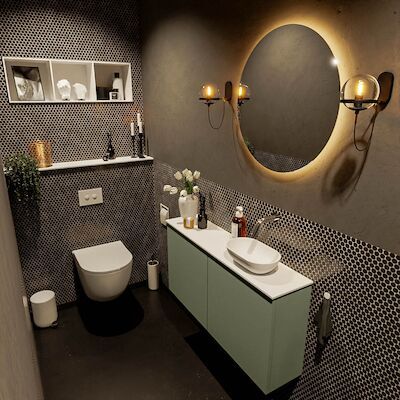 MONDIAZ FOWY toiletmeubel 100cm kleur army. Waskom positie rechts kleur talc | talc. Zonder kraangat