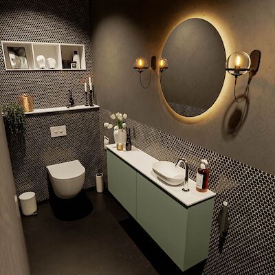 MONDIAZ FOWY toiletmeubel 120cm kleur army. Waskom positie rechts kleur talc | talc. Met 1 kraangat