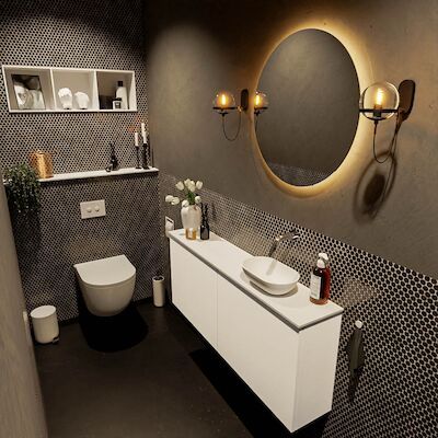 MONDIAZ FOWY toiletmeubel 120cm kleur talc. Waskom positie rechts kleur talc | talc. Zonder kraangat