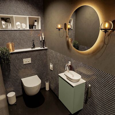 MONDIAZ FOWY toiletmeubel 40cm kleur army. Waskom positie rechts kleur talc | talc. Met 1 kraangat