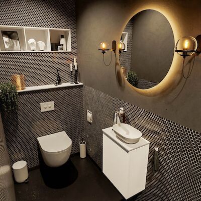 MONDIAZ FOWY toiletmeubel 40cm kleur talc. Waskom positie rechts kleur talc | talc. Met 1 kraangat