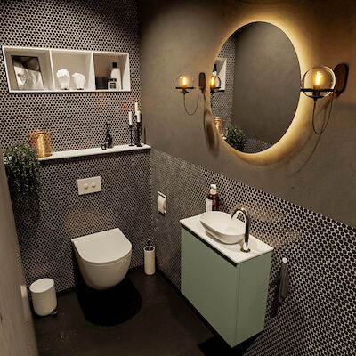 MONDIAZ FOWY toiletmeubel 50cm kleur army. Waskom positie rechts kleur talc | talc. Met 1 kraangat