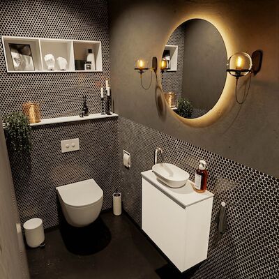 MONDIAZ FOWY toiletmeubel 50cm kleur talc. Waskom positie links kleur talc | talc. Met 1 kraangat