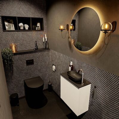 MONDIAZ FOWY toiletmeubel 50cm kleur talc. Waskom positie rechts kleur urban | urban. Met 1 kraangat
