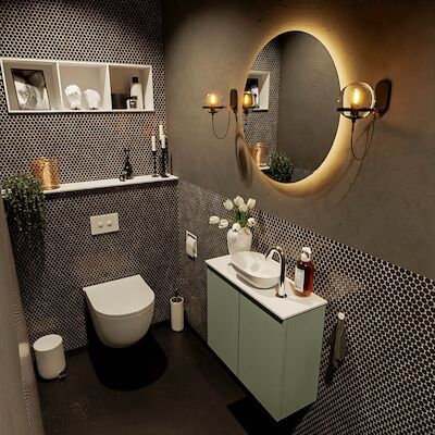 MONDIAZ FOWY toiletmeubel 60cm kleur army. Waskom positie midden kleur talc | talc. Met 1 kraangat