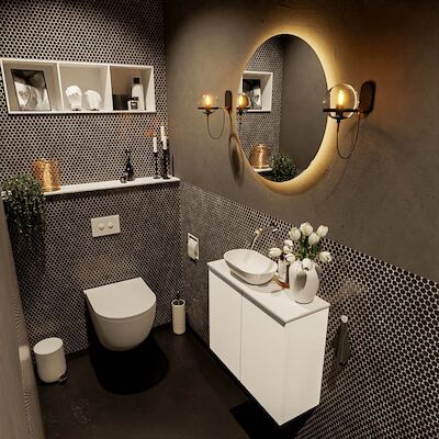 MONDIAZ FOWY toiletmeubel 60cm kleur talc. Waskom positie links kleur talc | talc. Zonder kraangat