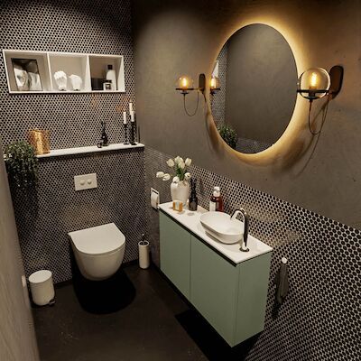 MONDIAZ FOWY toiletmeubel 80cm kleur army. Waskom positie rechts kleur talc | talc. Met 1 kraangat