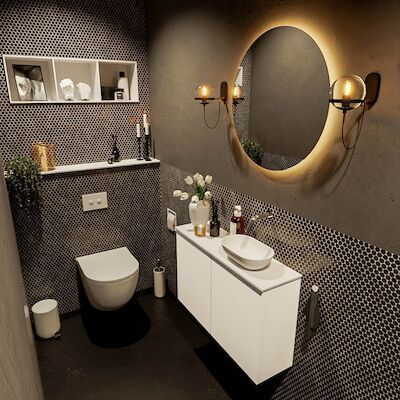 MONDIAZ FOWY toiletmeubel 80cm kleur talc. Waskom positie rechts kleur talc | talc. Zonder kraangat